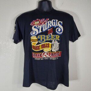 VTG 1986 Sturgis Black Hills Motorcycle Rally Races Black Graphic T-Shirt Large